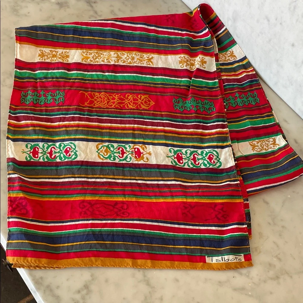 TALBOTS Vintage Oblong Silk Geometric Scroll Motif Multicolor Scarf